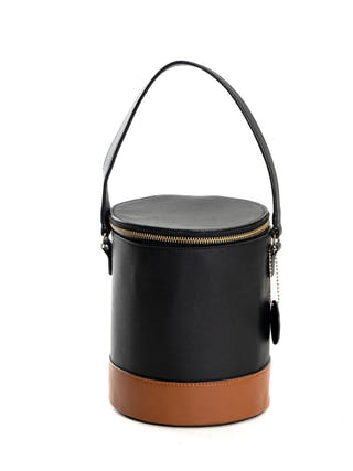 Hemera Vegan Leather Bucket Bag Black & Gingerbread