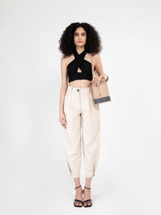 Hemera Vegan Leather Bucket Bag Almond & Grey