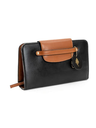 Cybele Vegan Leather Women Wallet Black & Gingerbread