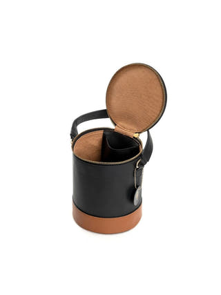 Hemera Vegan Leather Bucket Bag Black & Gingerbread