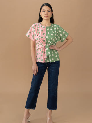 Nadine Tie Top | Olive & Quartz Dot