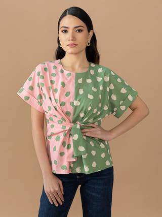 Nadine Tie Top | Olive & Quartz Dot