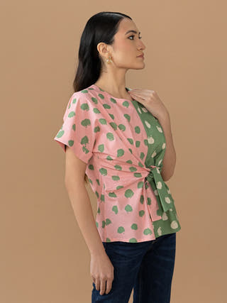 Nadine Tie Top | Olive & Quartz Dot