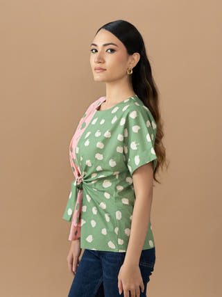 Nadine Tie Top | Olive & Quartz Dot