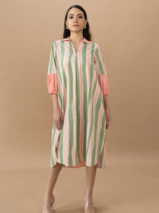 Jaden Dress | Olive Stripes