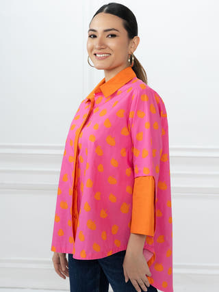 Teresa Shirt | Pink & Orange Dot Matrix