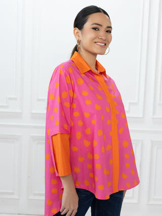 Teresa Shirt | Pink & Orange Dot Matrix