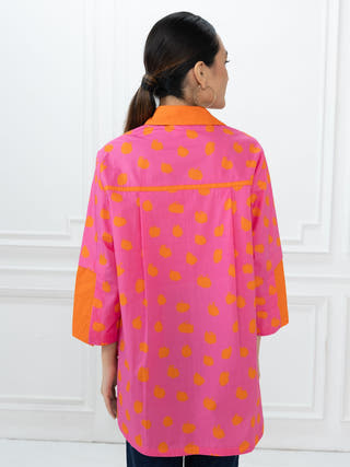 Teresa Shirt | Pink & Orange Dot Matrix