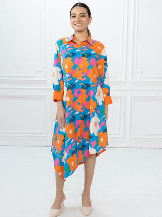 Hazel Dress | Abstract Floral Blue