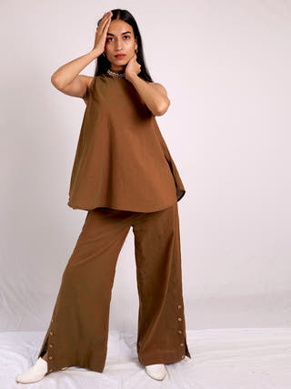 Woodlands Top Pant Set Brown