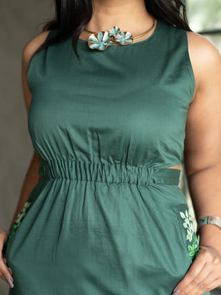 Side Slit Forest Dress Green