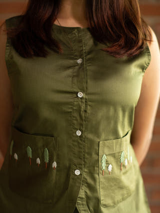 Vest Skirt Trees Set Olive Green