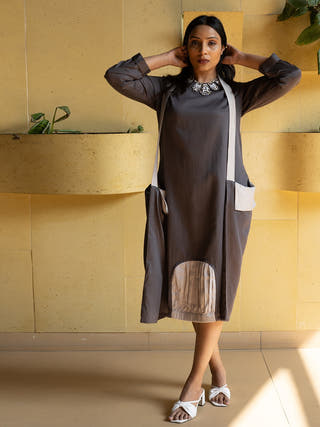 Space Shift Pocket Dress Dark Grey