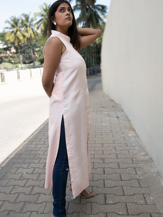 Long Slit Parachute Top Blush Pink