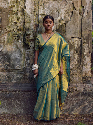 Pataka Seagreen Dual Tone Tissue Saree