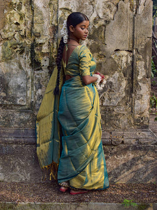 Pataka Seagreen Dual Tone Tissue Saree