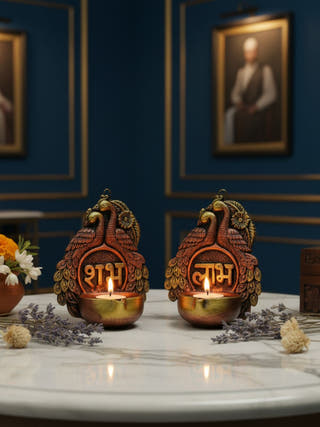 Two Peacock Hanging Diya Set