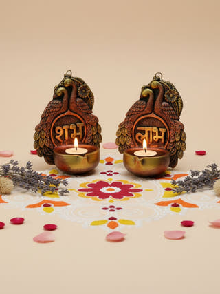 Two Peacock Hanging Diya Set