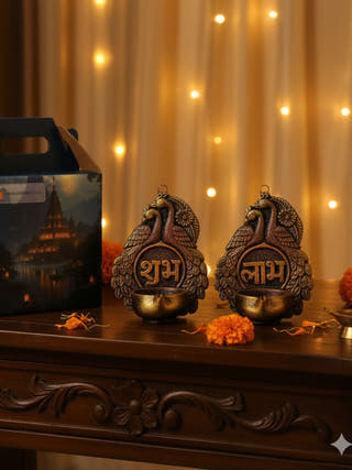 Two Peacock Hanging Diya Set