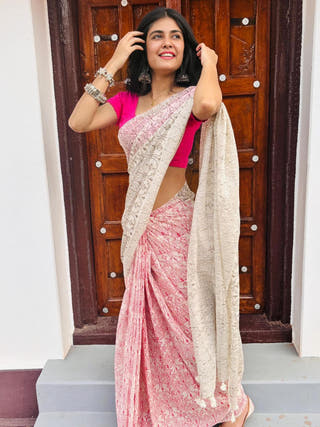 Pink Red Saree