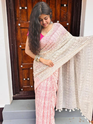 Pink Red Saree