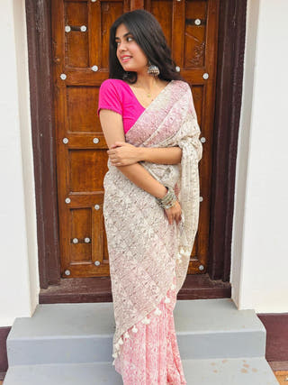 Pink Red Saree