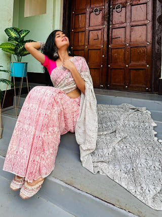 Pink Red Saree
