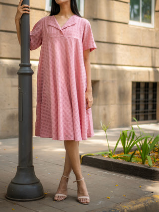 Pink Textured A-line Dress Krushnachuda