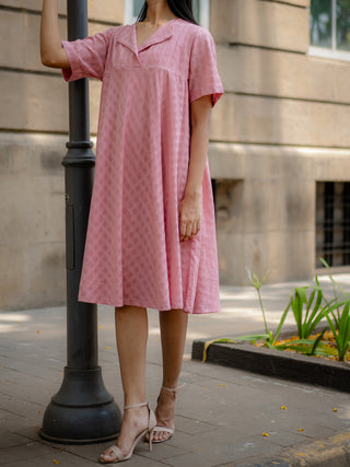 Pink Textured A-line Dress Krushnachuda