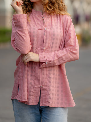 Pink Textured Handwoven Shirt Krushnachuda