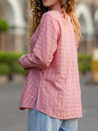 Pink Textured Handwoven Shirt Krushnachuda