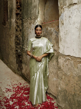 Pista Badam Pastel Handloom Tissue Saree