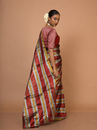 Prathamika Multicolour Striped Handloom Tissue Saree