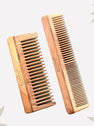 Neem Wood Comb Combo Detangling Comb & Shampoo Comb Set of 2 Ecotyl