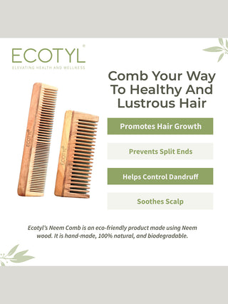 Neem Wood Comb Combo Detangling Comb & Shampoo Comb Set of 2 Ecotyl