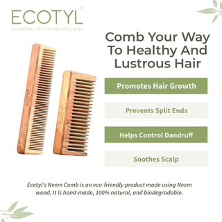 Neem Wood Comb Combo Detangling Comb & Shampoo Comb Set of 2 Ecotyl