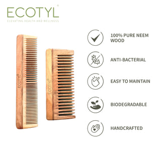 Neem Wood Comb Combo Detangling Comb & Shampoo Comb Set of 2 Ecotyl