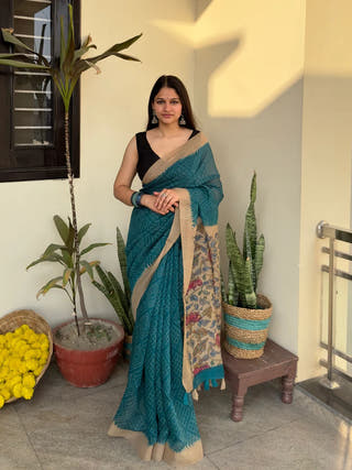 Lagoon Tales Chanderi Kalamkari Saree
