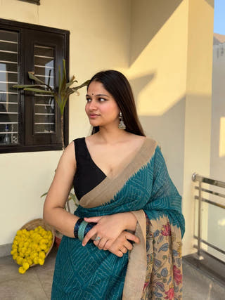 Lagoon Tales Chanderi Kalamkari Saree