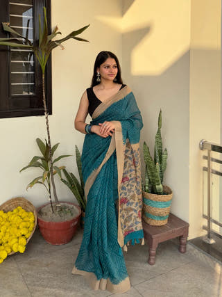 Lagoon Tales Chanderi Kalamkari Saree