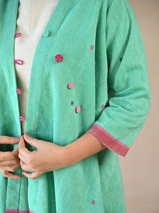 Iris High-Low Tunic with Embroidered Button Accents