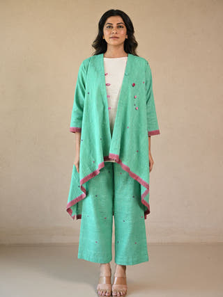 Iris High-Low Tunic with Embroidered Button Accents