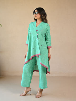 Iris High-Low Tunic with Embroidered Button Accents