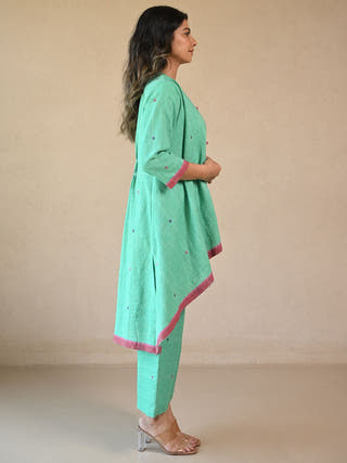 Iris High-Low Tunic with Embroidered Button Accents