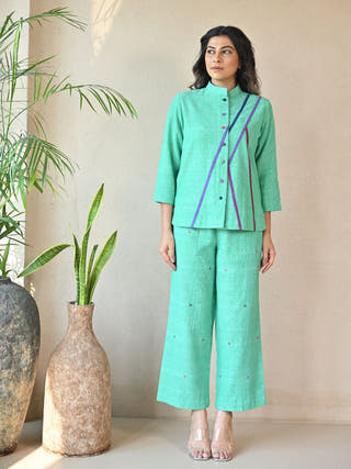 Zuri Panelled Shirt in Green