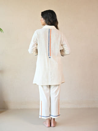 Fiora Panelled Shirt with Embroidered Accents | Natural White