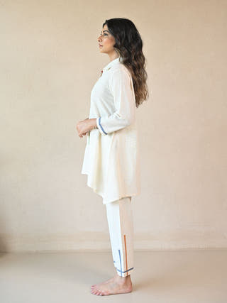 Fiora Panelled Shirt with Embroidered Accents | Natural White