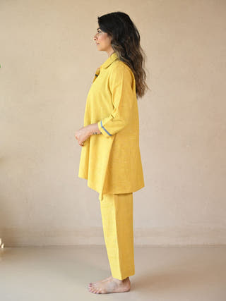 Fiora Panelled Shirt with Embroidered Accents | Yellow