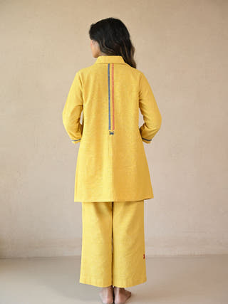 Fiora Panelled Shirt with Embroidered Accents | Yellow