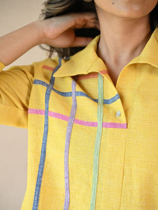 Fiora Panelled Shirt with Embroidered Accents | Yellow